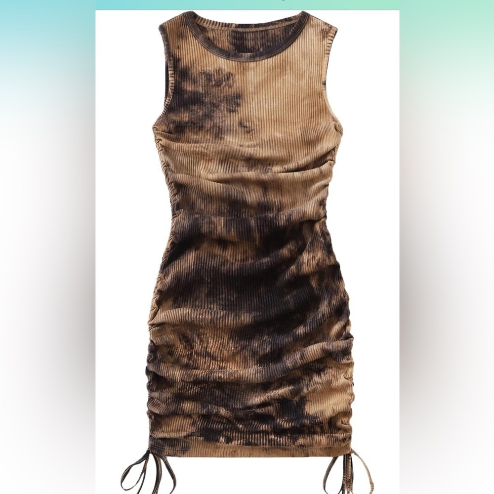 Ruched Bodycon Mini Ribbed Knit Sleeveless Drawstring Short Tank Dresses
8055